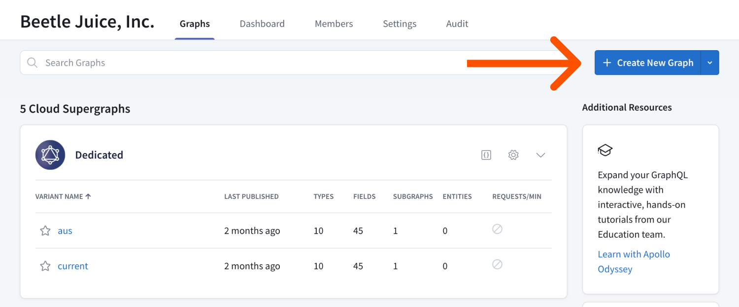 Graphs tab in GraphOS Studio